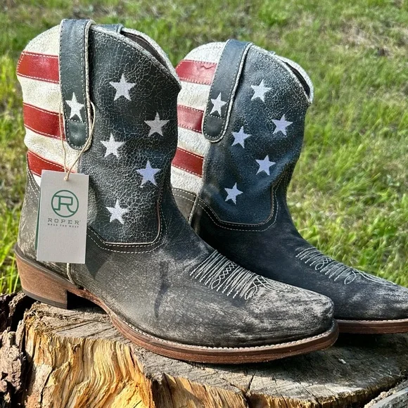 Roper® Women’s American Flag Shorty Cowgirl Boots- Size 10 - USA American Beauty - Picture 7 of 13